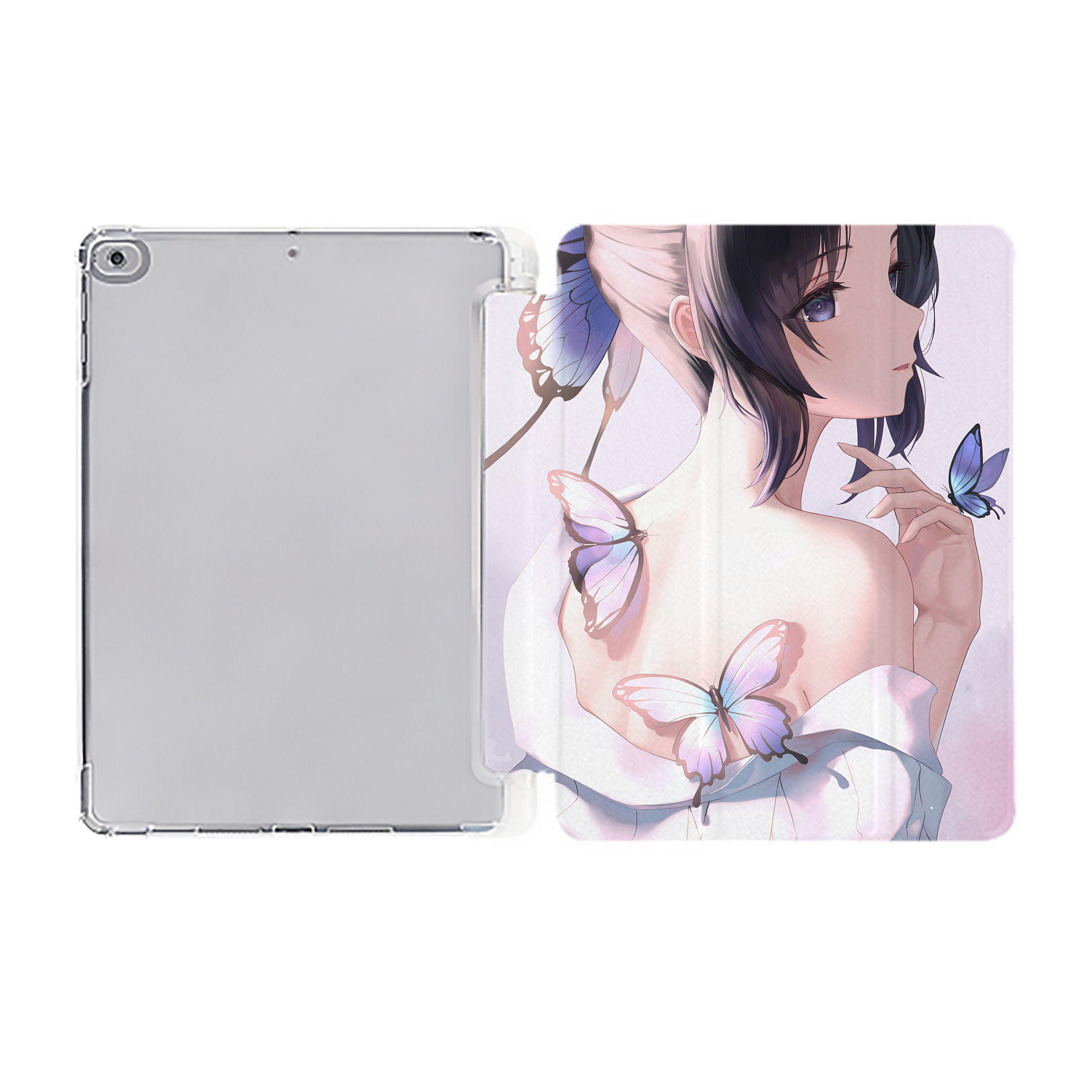 （画像用） 鬼滅の刃（きめつのやいば）蟲柱-胡蝶 しのぶ／こちょう しのぶ Kochou Shinobu IPad ケース ペン収納付き 三つ折りスタンド PUレザー×シリコン 対応機種9.5/10.5/10.9インチ